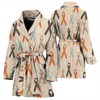 Cancer Awareness Pattern Print Design 01 Women Bathrobe