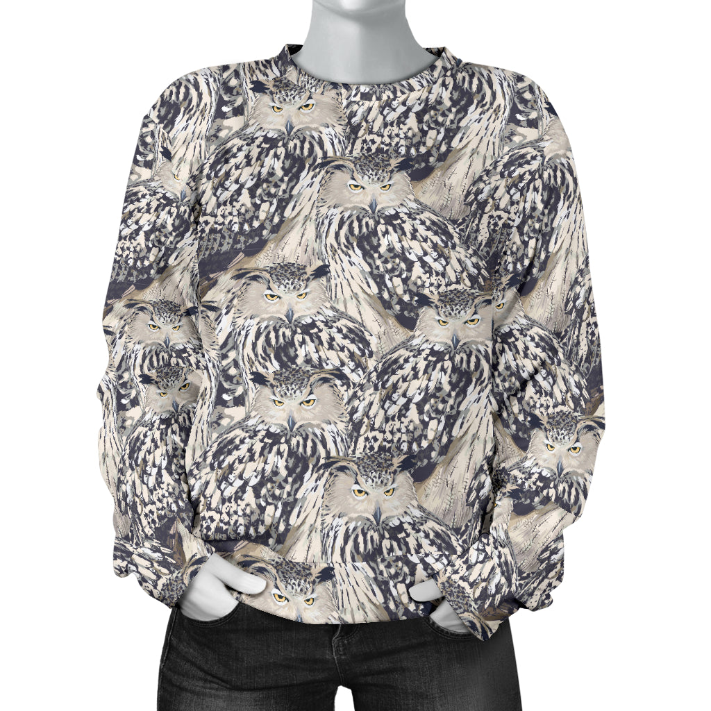 Owl Realistic Themed Design Print Women Long Sleeve Sweatshirt