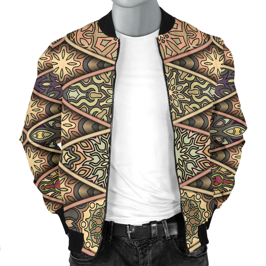 Mandala Motif Themed Design Print Men Bomber Jacket
