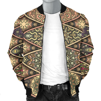 Mandala Motif Themed Design Print Men Bomber Jacket