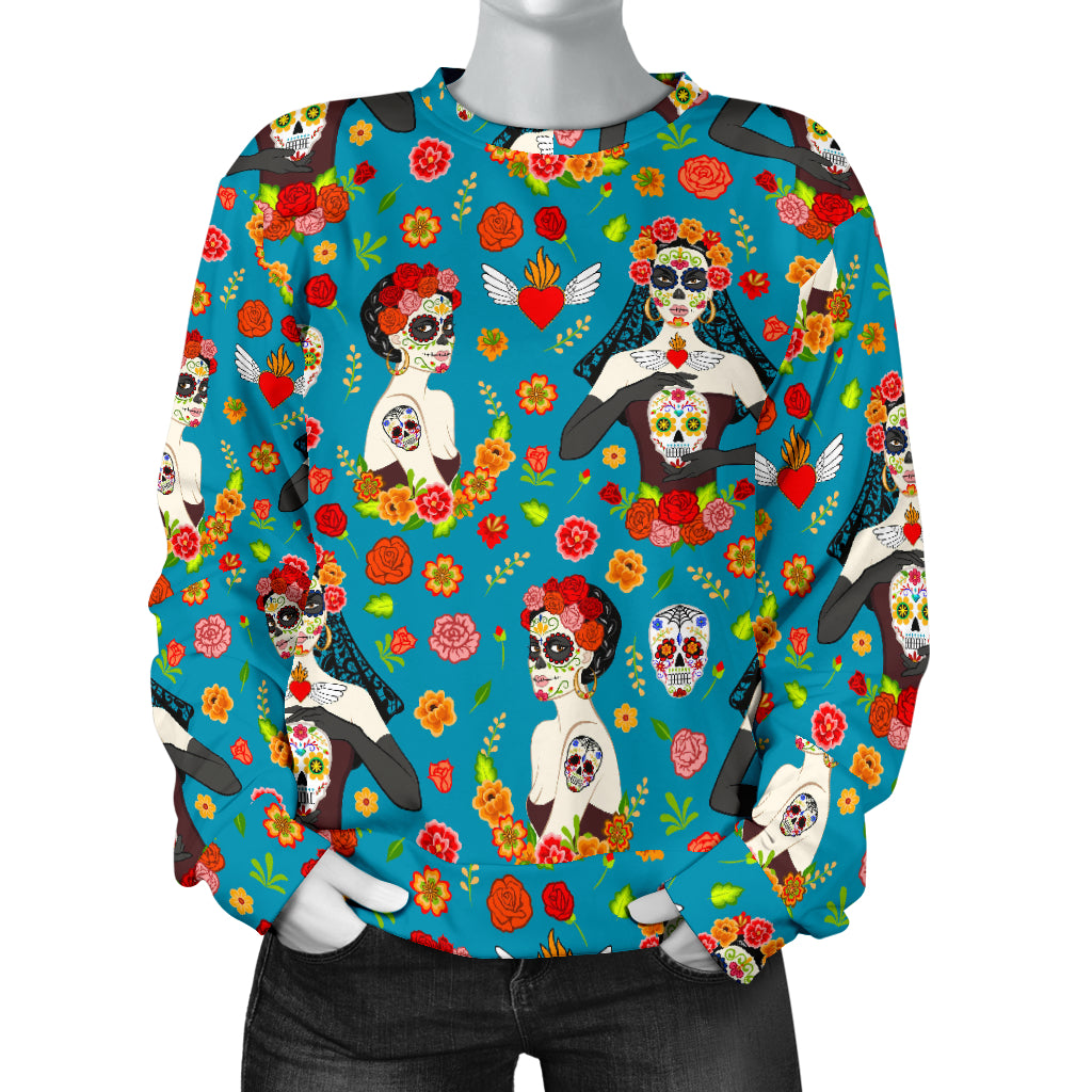 Day of the Dead Old School Girl Design Women Long Sleeve Sweatshirt