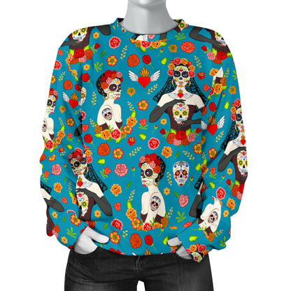 Day of the Dead Old School Girl Design Women Long Sleeve Sweatshirt