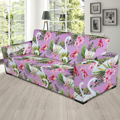 Swan with Flower Pattern Print Design 01 Sofa Slipcover
