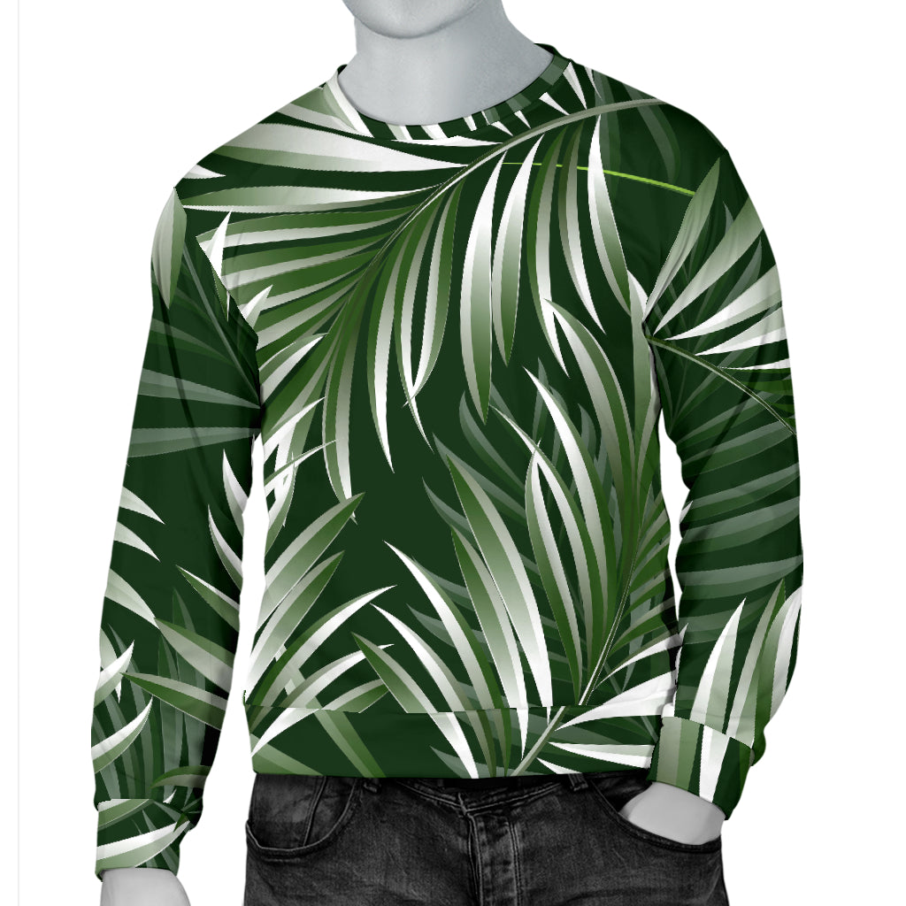 White Green Tropical Palm Leaves Men Long Sleeve Sweatshirt