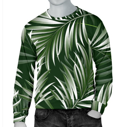White Green Tropical Palm Leaves Men Long Sleeve Sweatshirt