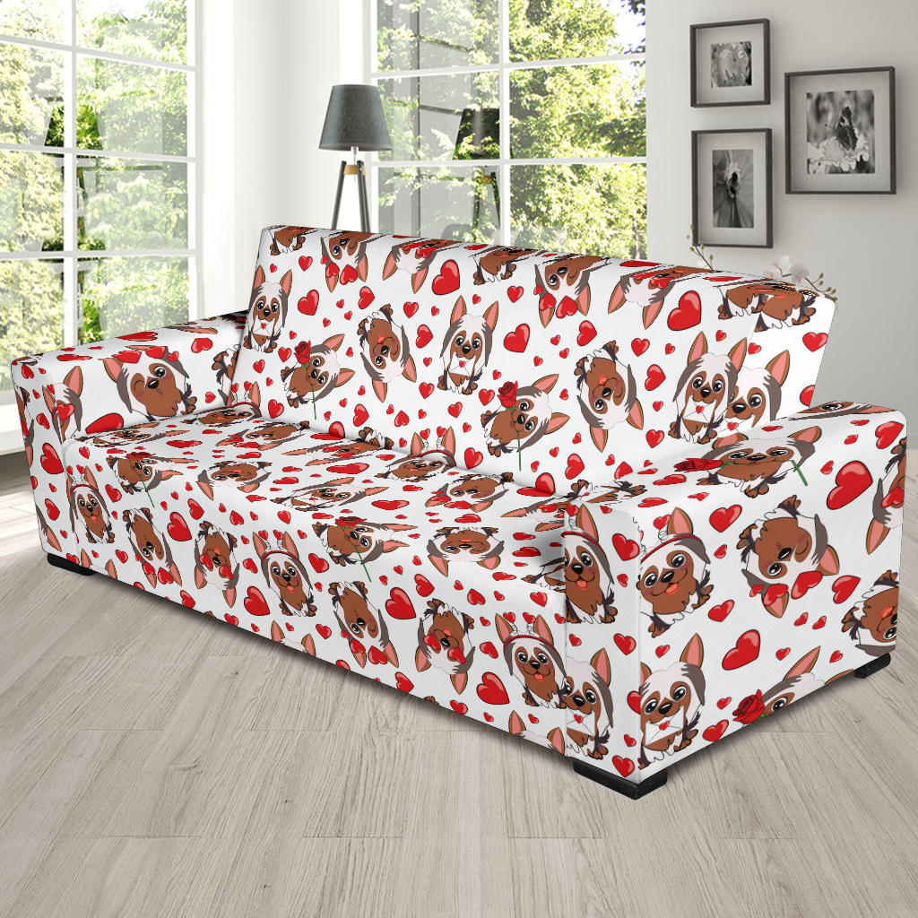 Silky Terriers Heart Print Design LKS302 Sofa Slipcover