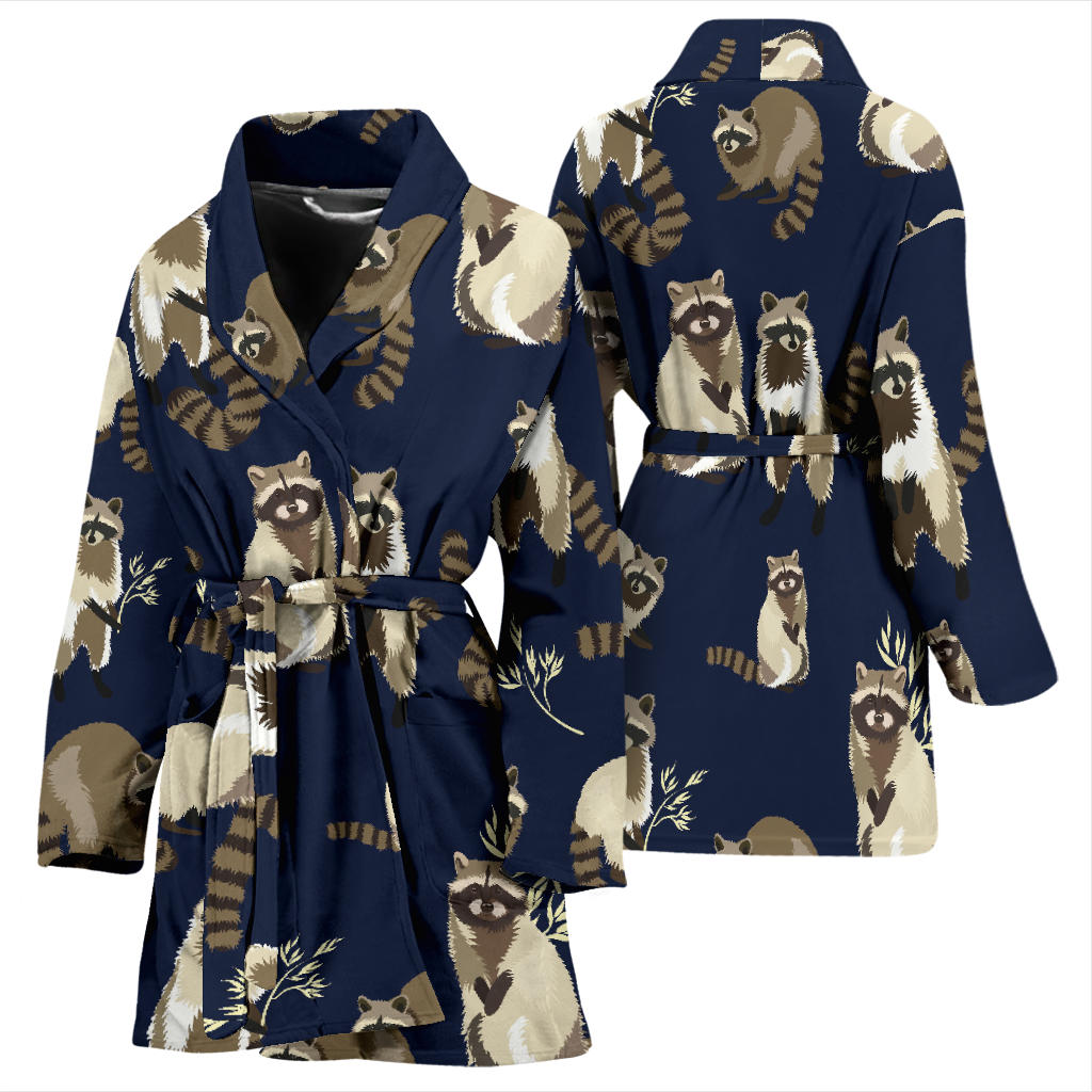 Raccoon Pattern Print Design A06 Women Bathrobe