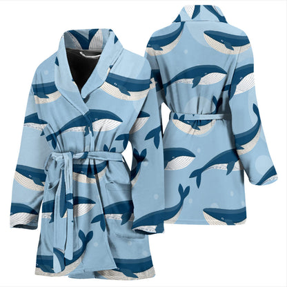 Blue Whale Pattern Print Design 02 Women Bathrobe