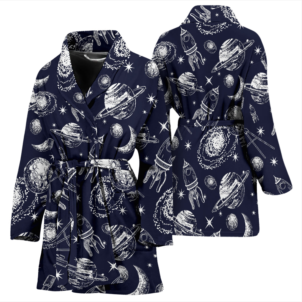 Space Rocket Print Design LKS301 Women Bathrobe