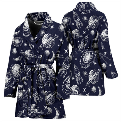 Space Rocket Print Design LKS301 Women Bathrobe