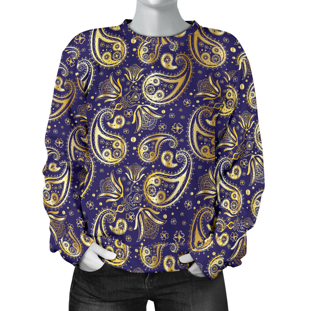 Paisley Blue Yellow Design Print Women Long Sleeve Sweatshirt