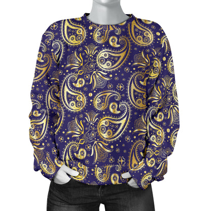 Paisley Blue Yellow Design Print Women Long Sleeve Sweatshirt