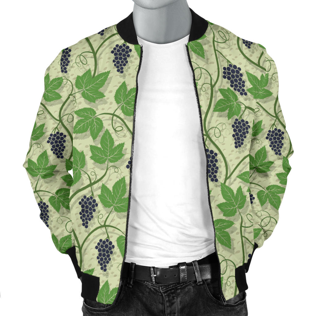 Wine Grape Thmed Print Men Bomber Jacket