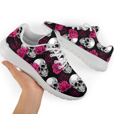 Pink Rose Skull Themed Print Athletic Shoes