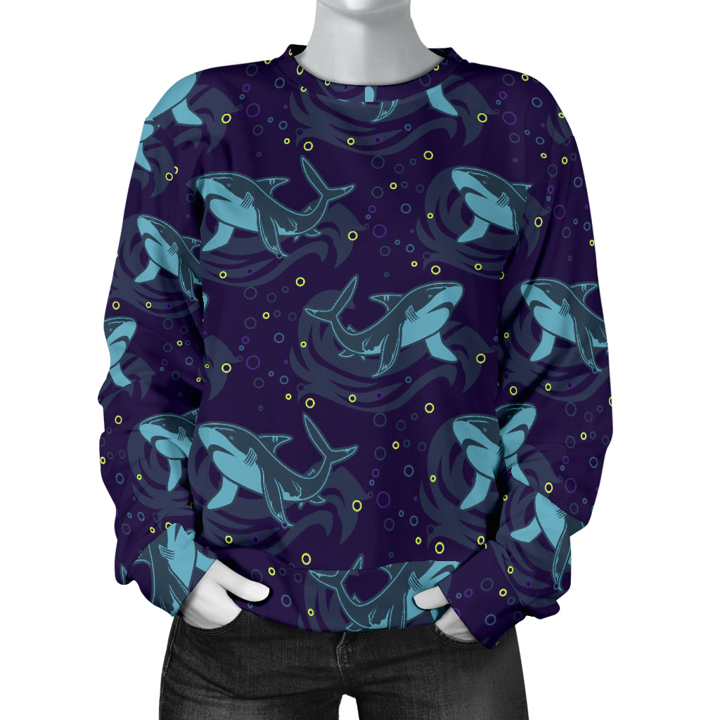Shark Themed Print Women Long Sleeve Sweatshirt