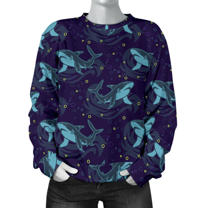 Shark Themed Print Women Long Sleeve Sweatshirt