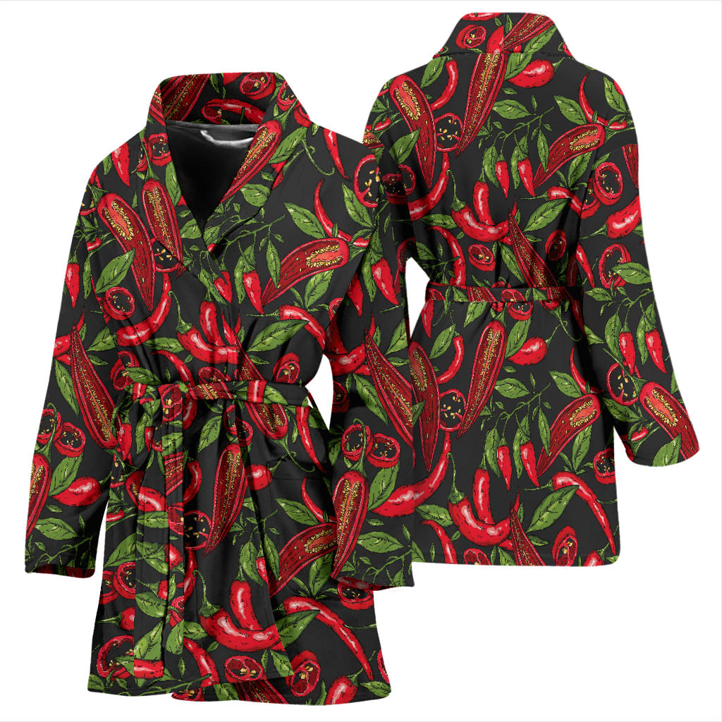 Chilli Pepper Pattern Print Design 02 Women Bathrobe