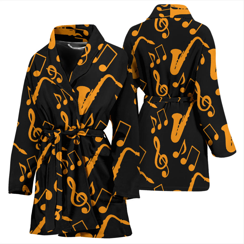Saxophone Pattern Print Design 02 Women Bathrobe