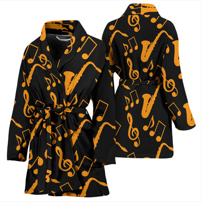 Saxophone Pattern Print Design 02 Women Bathrobe