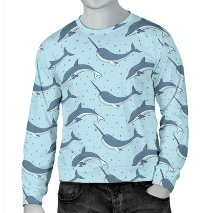 Narwhal Dolphin Print Men Long Sleeve Sweatshirt