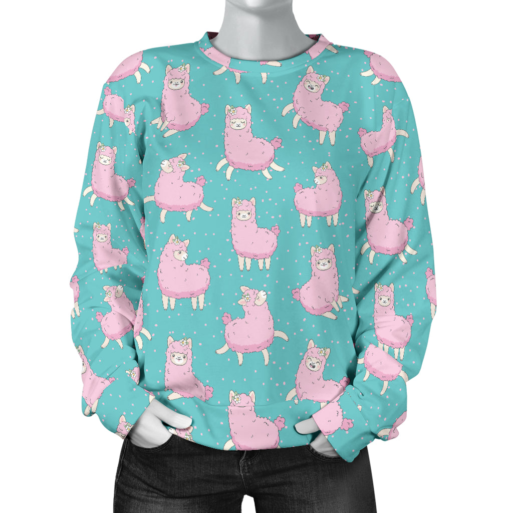 Alpaca Cartoon Design Themed Print Women Long Sleeve Sweatshirt