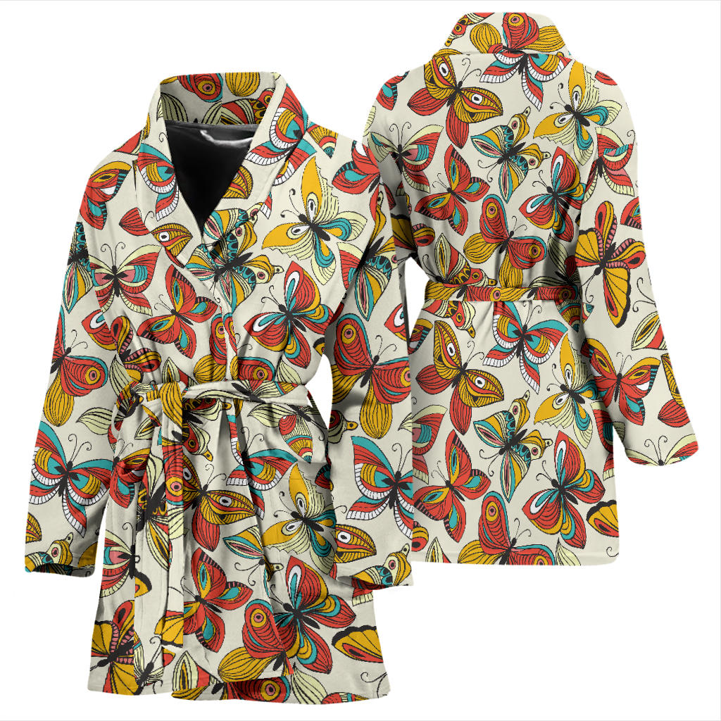 Butterfly Pattern Print Design 02 Women Bathrobe