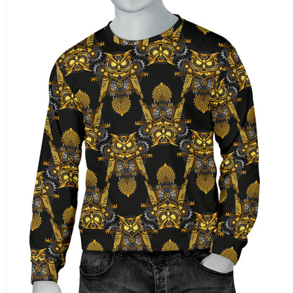 Steampunk Gold Owl Design Themed Print Men Long Sleeve Sweatshirt