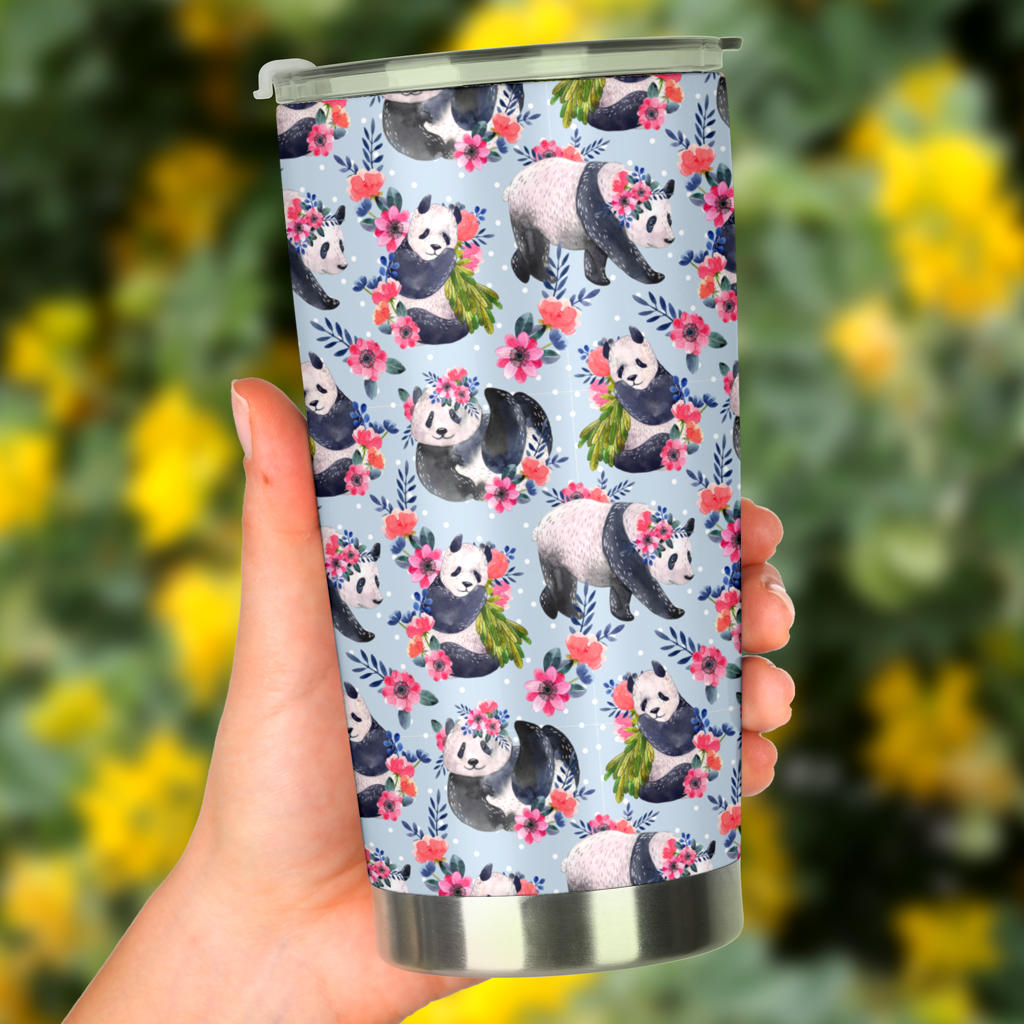 Panda Bear Flower Design Themed Print Tumbler