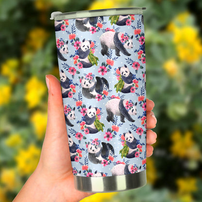 Panda Bear Flower Design Themed Print Tumbler
