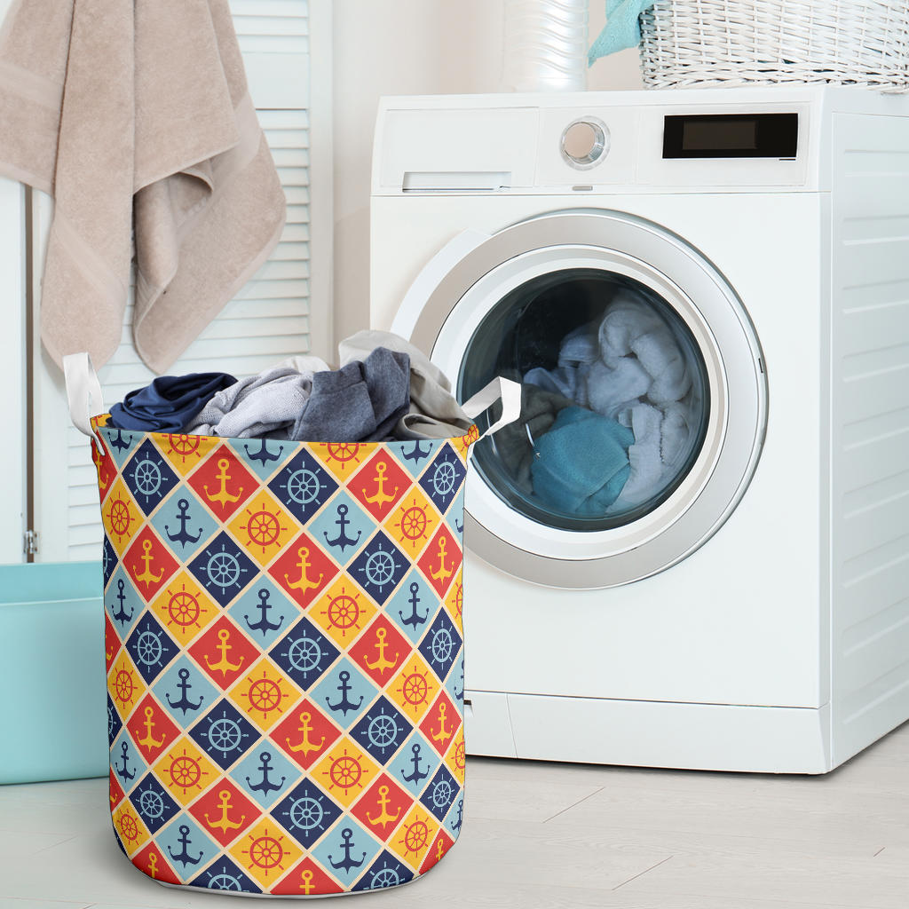 Nautical Pattern Design Themed Print Laundry Basket