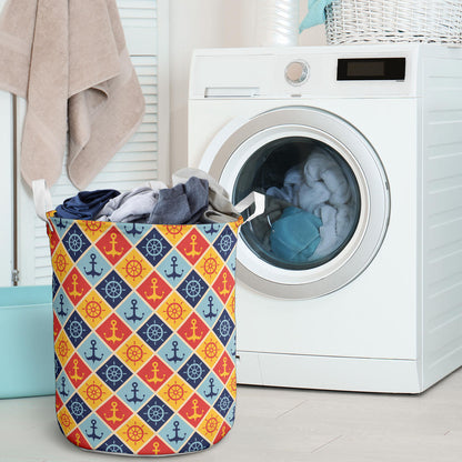 Nautical Pattern Design Themed Print Laundry Basket