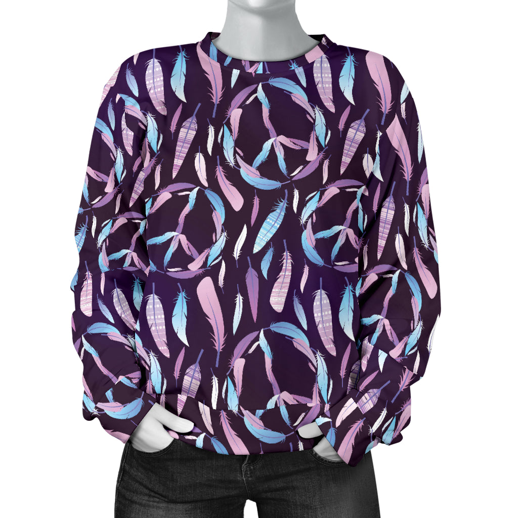 Peace Sign Feather Design Print Women Long Sleeve Sweatshirt