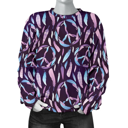 Peace Sign Feather Design Print Women Long Sleeve Sweatshirt