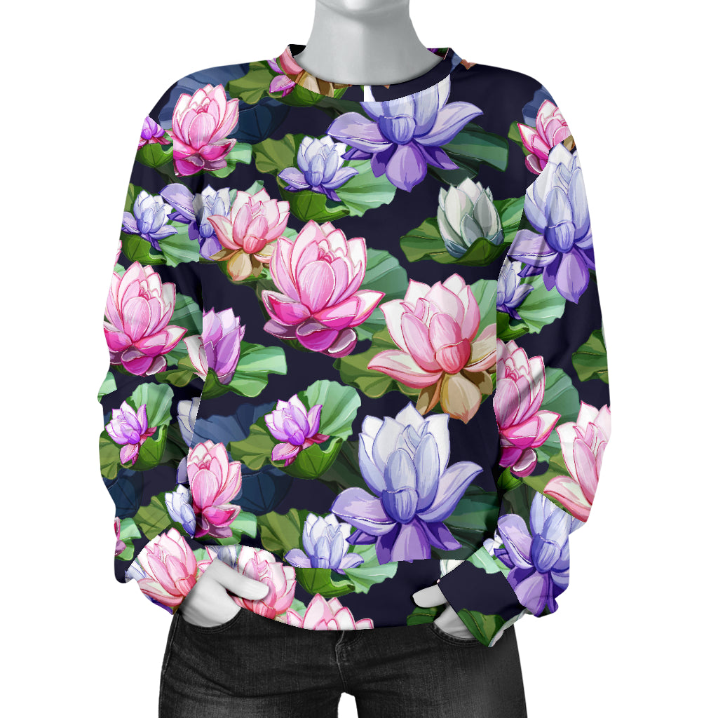 Lotus Flower Print Design Women Long Sleeve Sweatshirt