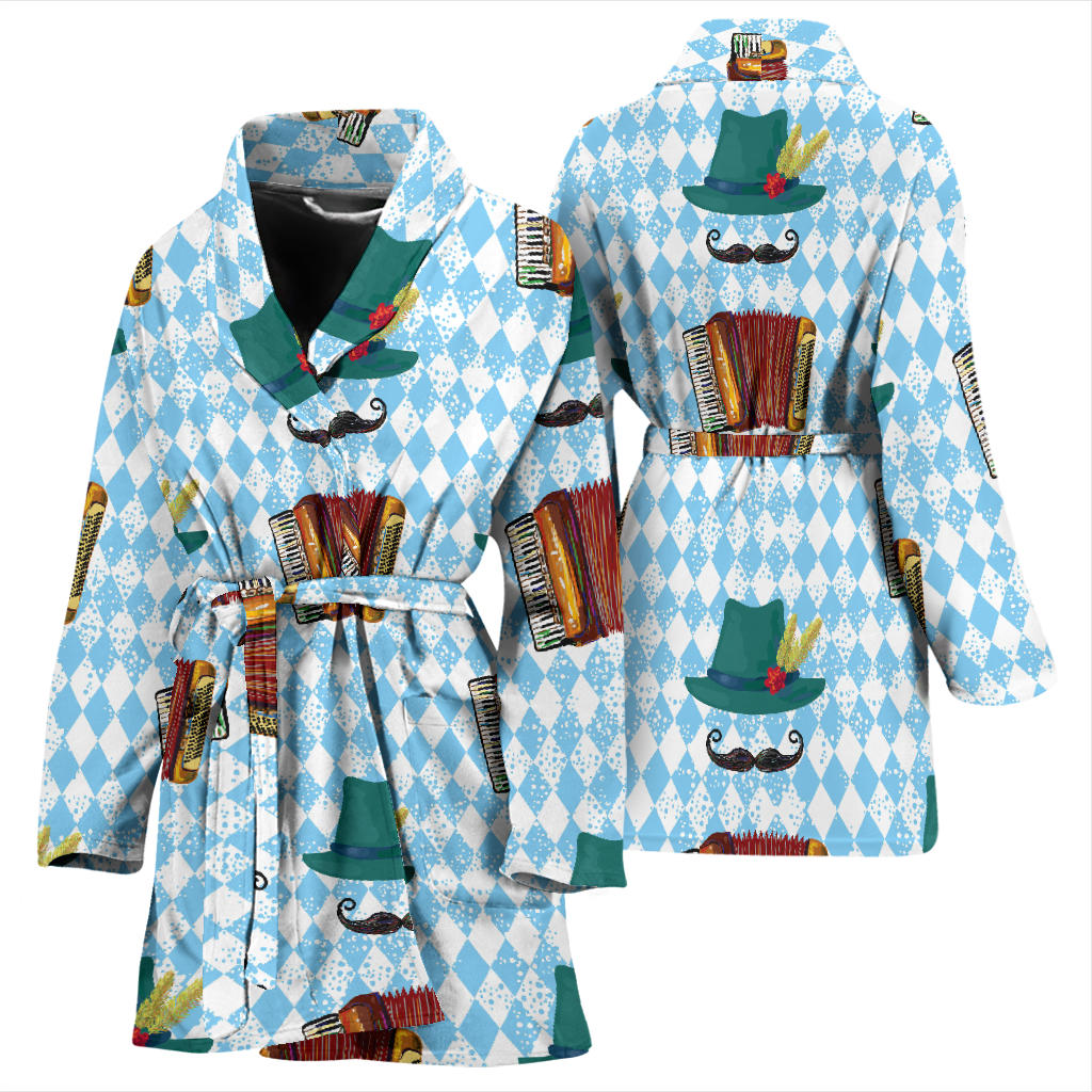 Accordion Mustache Pattern Print Design 01 Women Bathrobe