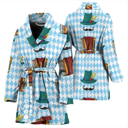 Accordion Mustache Pattern Print Design 01 Women Bathrobe
