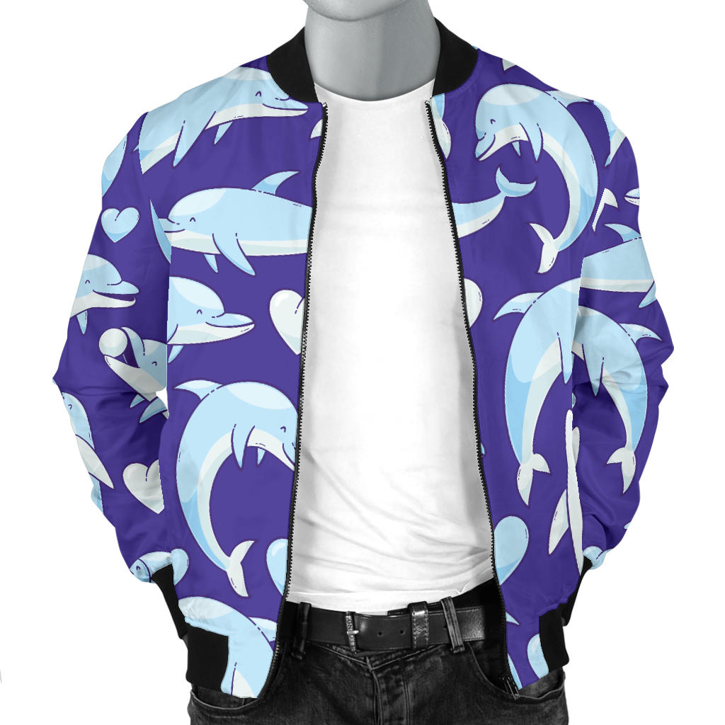 Dolphin Smile Print Pattern Men Bomber Jacket