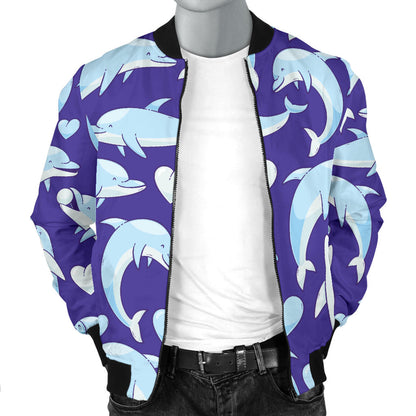 Dolphin Smile Print Pattern Men Bomber Jacket