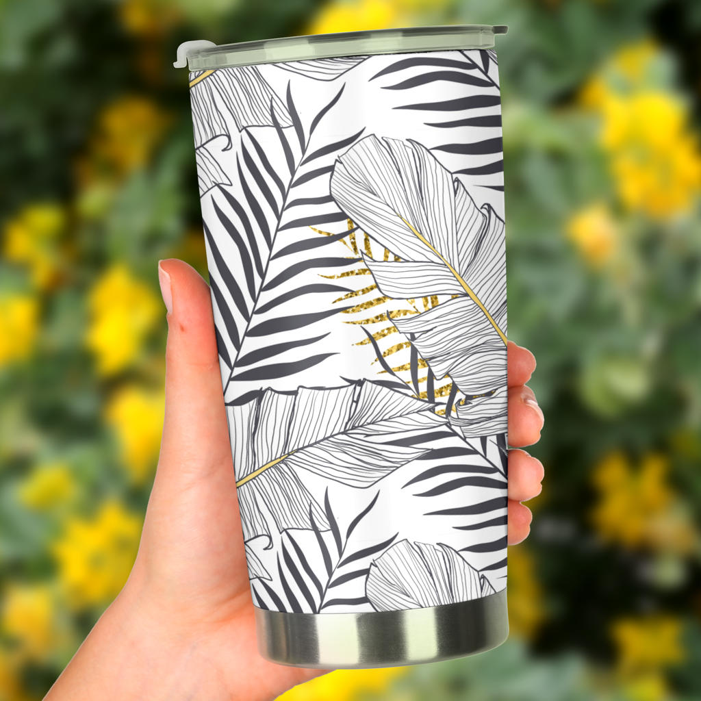 Gold Glitter Tropical Palm Leaves Tumbler