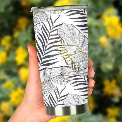 Gold Glitter Tropical Palm Leaves Tumbler