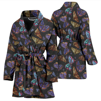 Butterfly Pattern Print Design 013 Women Bathrobe