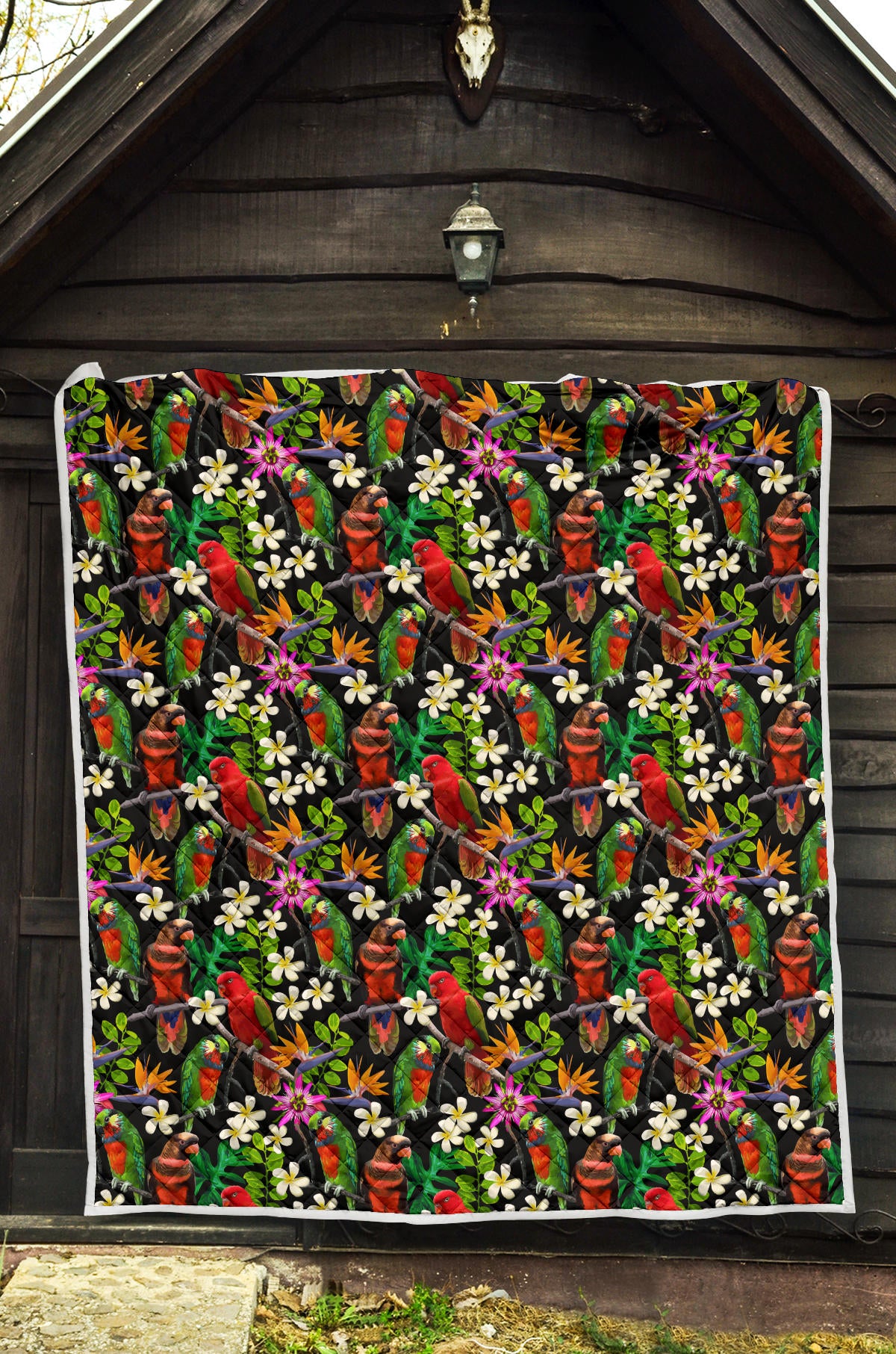 Parrot Design Print Quilt Bedspread