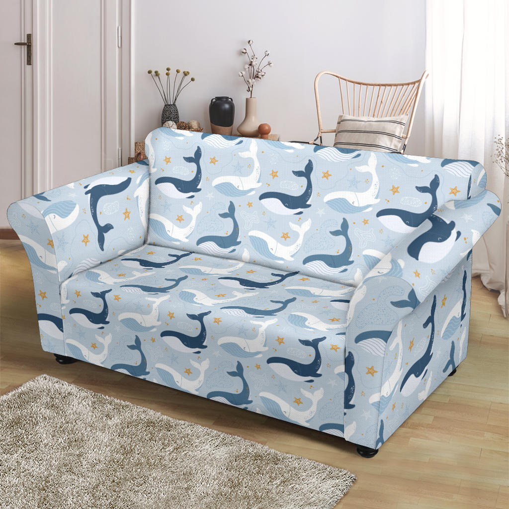 Whale Print Design LKS305 Loveseat Couch Slipcover
