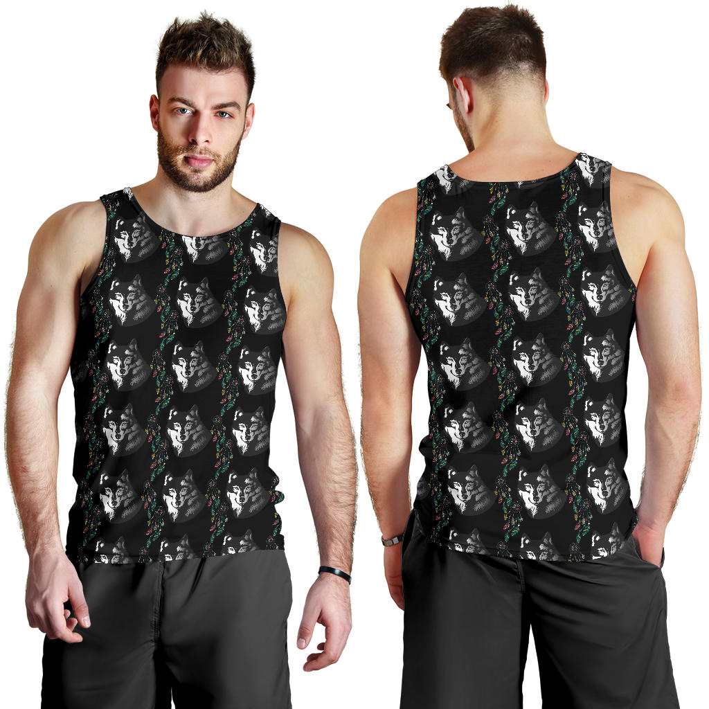 Wolf Black Dream Catcher Design Print Men Tank Top