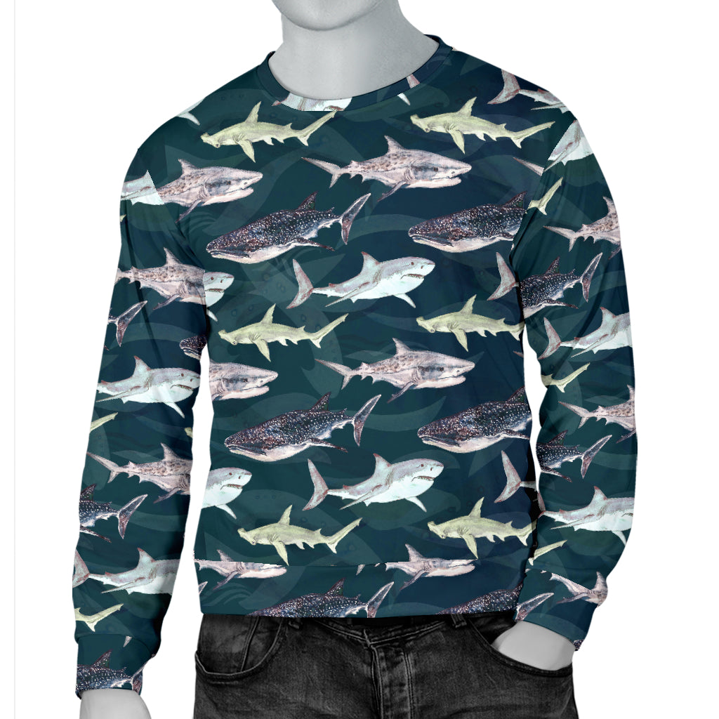 Shark Pattern Print Men Long Sleeve Sweatshirt