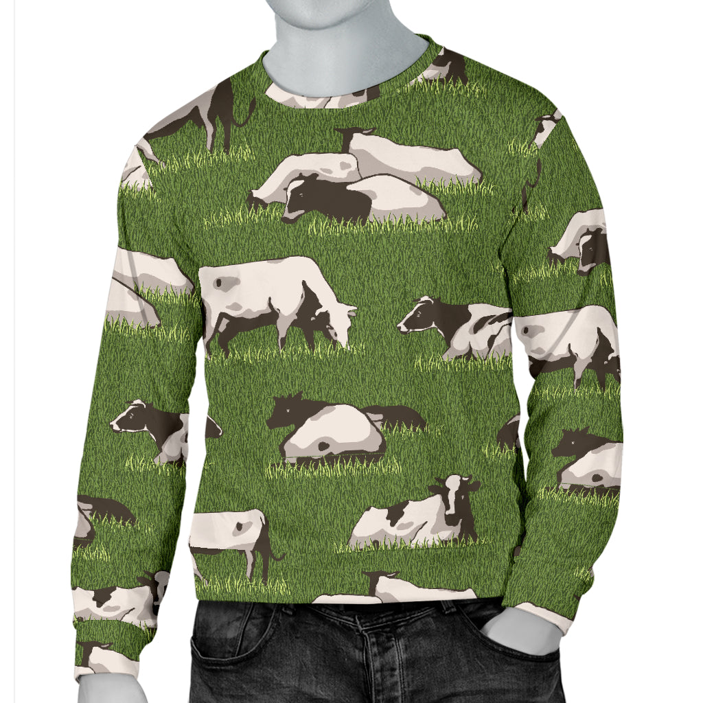 Cow on Grass Print Pattern Men Long Sleeve Sweatshirt