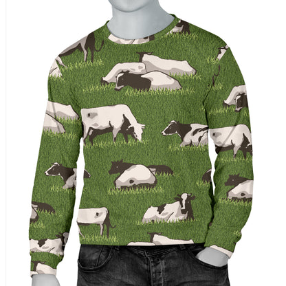 Cow on Grass Print Pattern Men Long Sleeve Sweatshirt