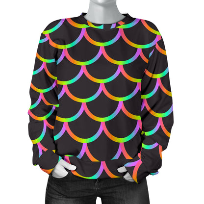Mermaid Tail Rainbow Design Print Women Long Sleeve Sweatshirt
