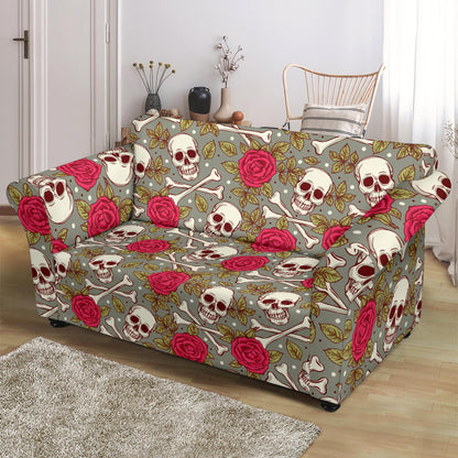 Skull Bone Rose Print Design LKS303 Loveseat Couch Slipcover