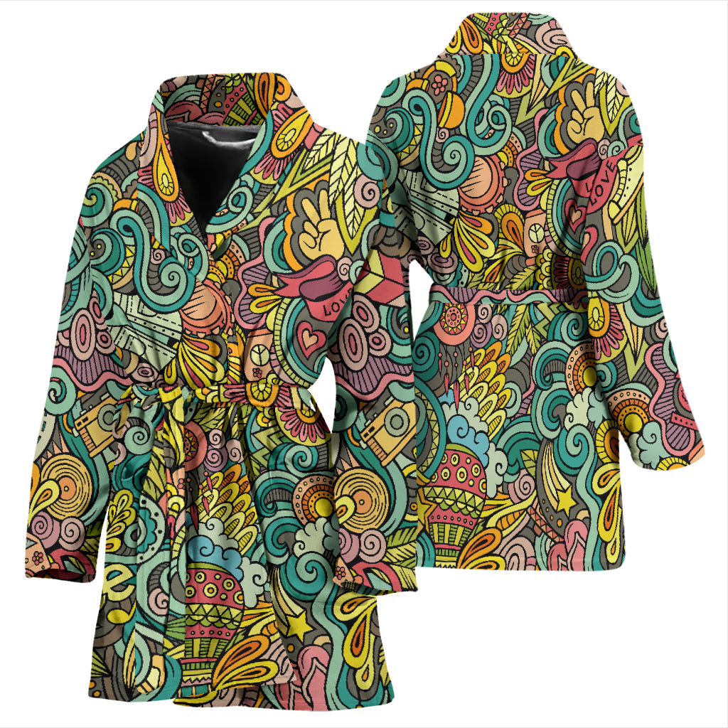 Hippie Print Design LKS302 Women Bathrobe